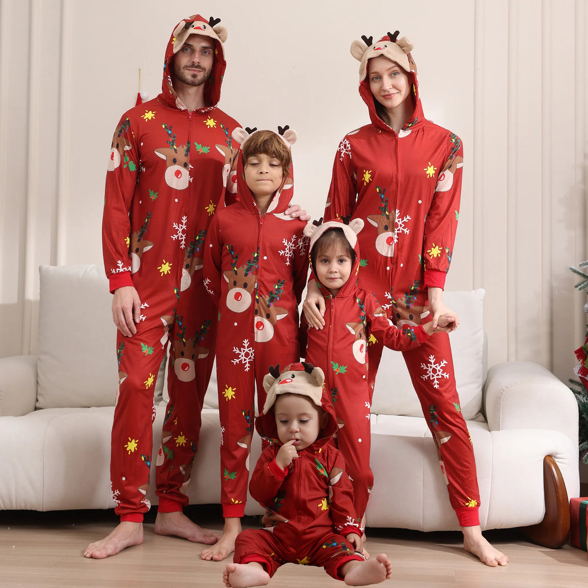 Pyjama Combinaison de Noël Famille à Capuche – Imprimé Festif