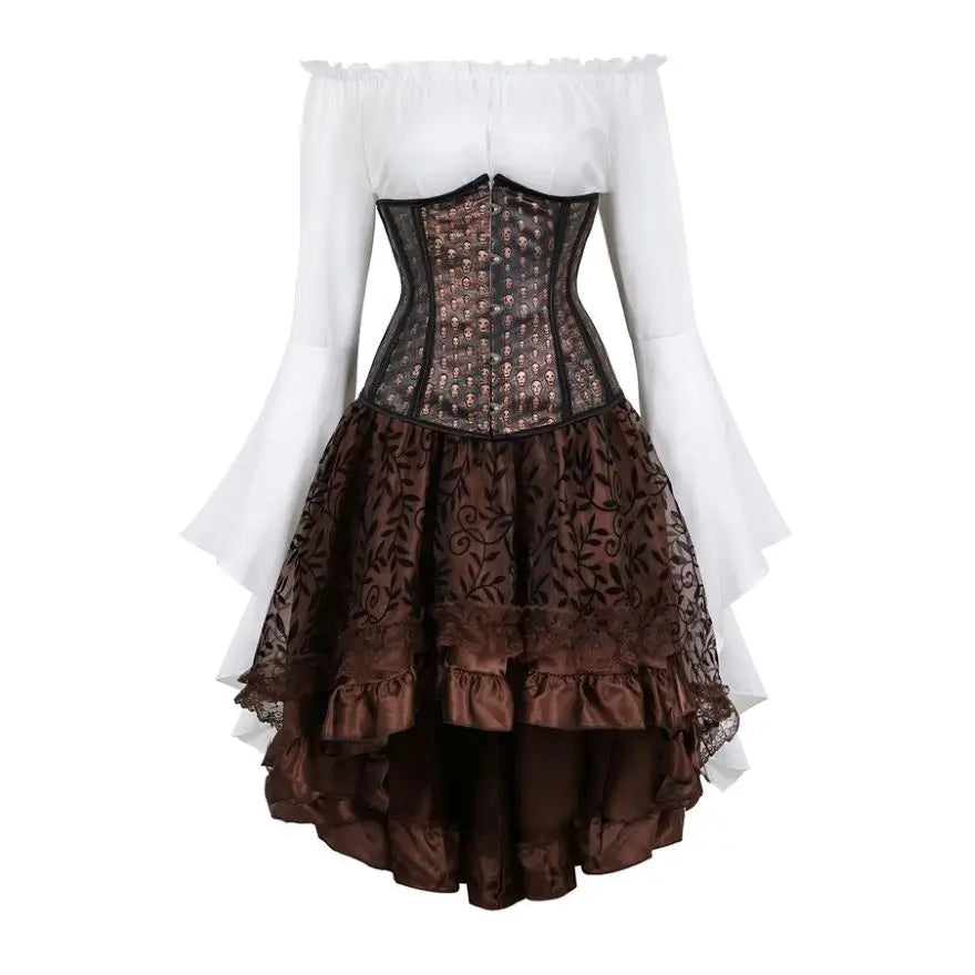 Déguisement Pirate Steampunk Femme 3 Pièces – Corset, Blouse et Jupe – vue 22