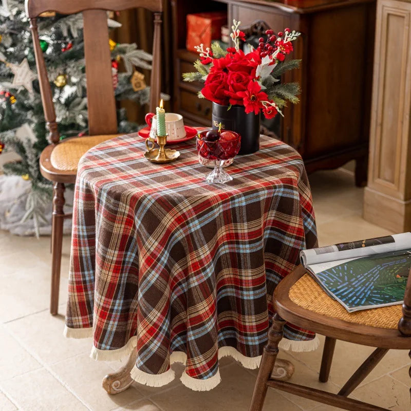 Nappe Ronde de Noël Vintage à Carreaux Rouge et Vert – vue 8