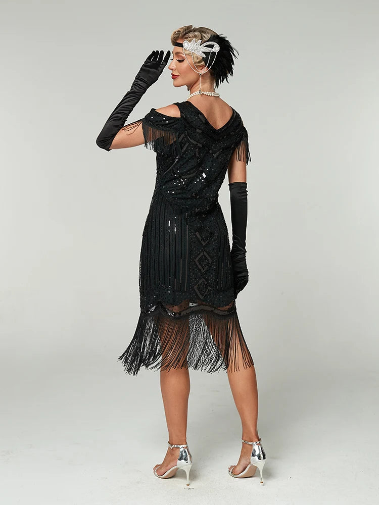 Robe Charleston à Franges Années 20 avec Accessoires – vue 2