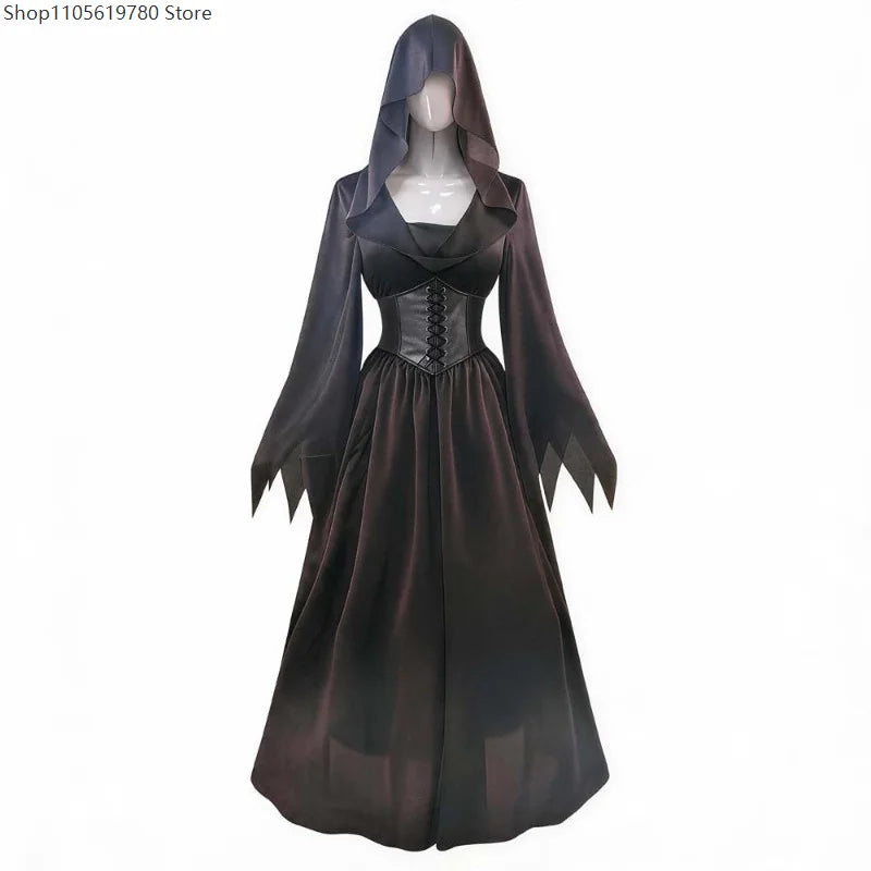 Déguisement Vampire Gothique Femme – Robe Longue Rouge et Noire – vue 3