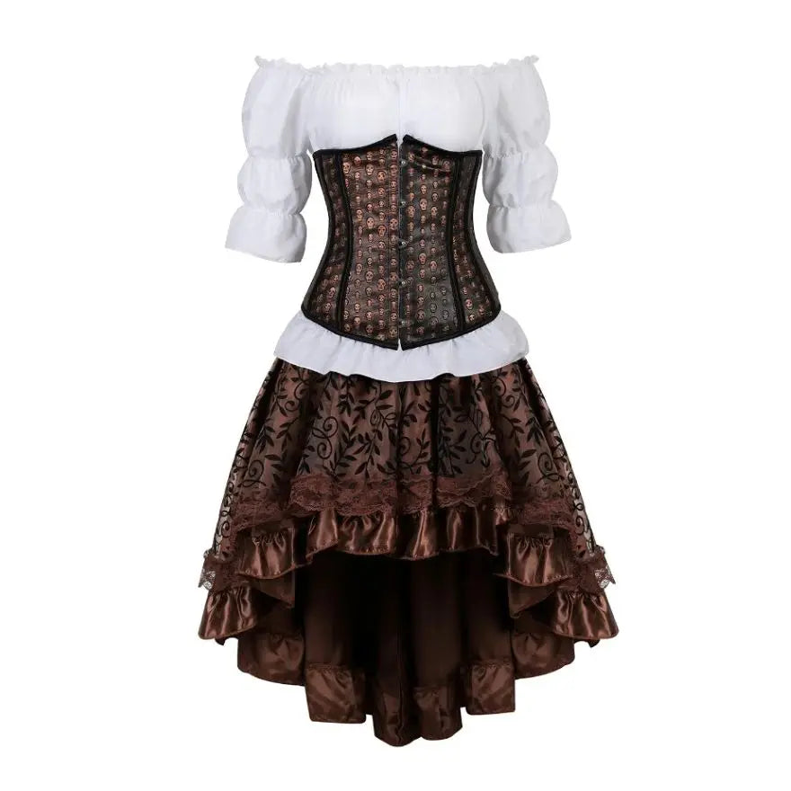 Déguisement Pirate Steampunk Femme 3 Pièces – Corset, Blouse et Jupe – vue 24