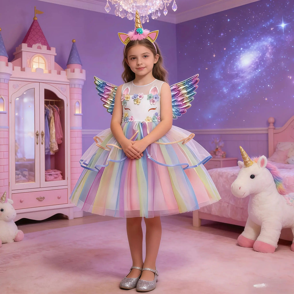 Robe Licorne Arc-en-Ciel Fille en Tulle