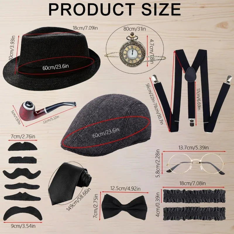 Kit Accessoires Années 20 Homme – Béret, Bretelles et Montre à Gousset – vue 2