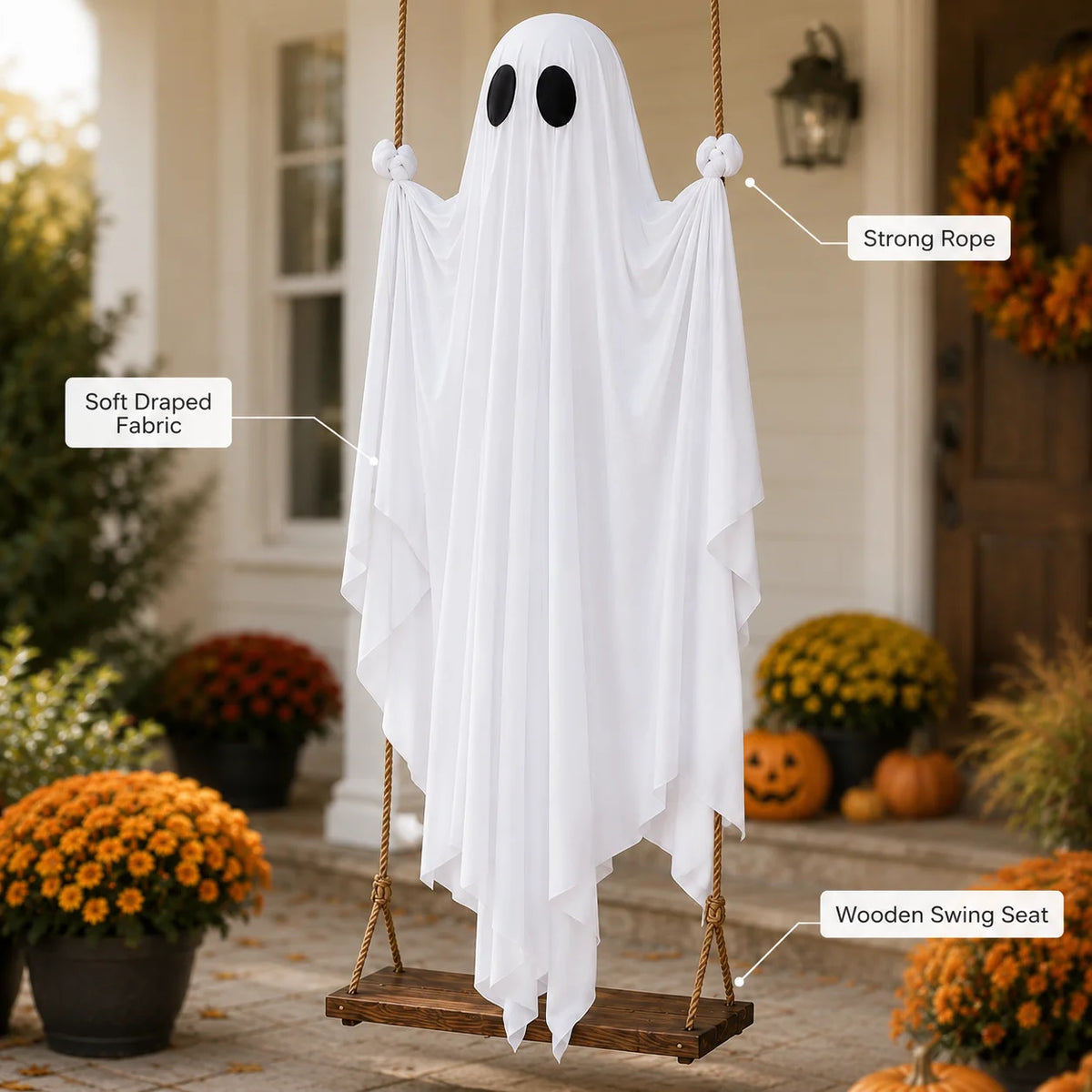 Décoration fantôme blanc à suspendre Halloween – vue 4