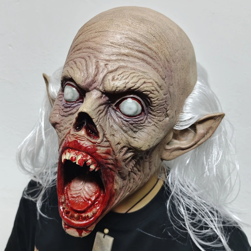 Masque Vampire Démon Ensanglanté à Cheveux Blancs – vue 7