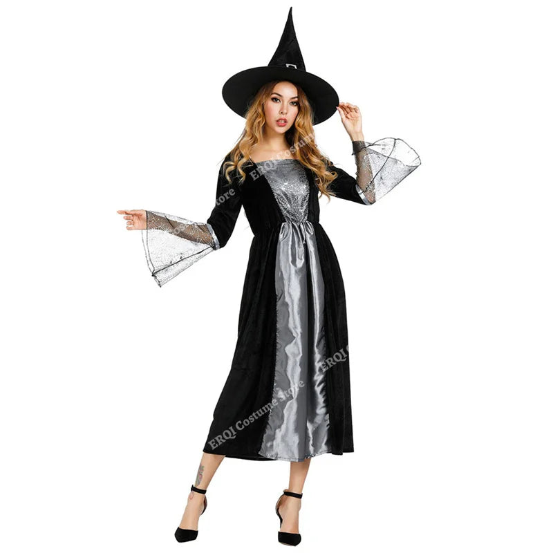 Robe de Sorcière Femme à Manches en Dentelle Araignée avec Chapeau – vue 7