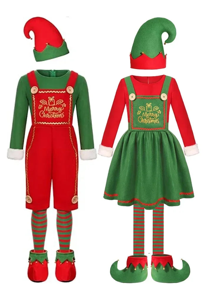 Déguisement Lutin de Noël Famille - Ensemble Robe Verte et Rouge – vue 2