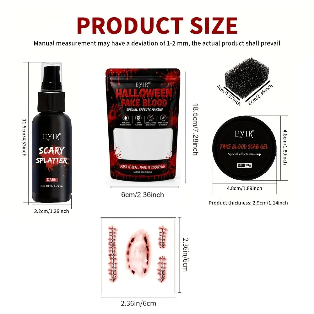 Kit Maquillage Faux Sang Complet – Spray, Pâte et Fausses Blessures 3D – vue 6