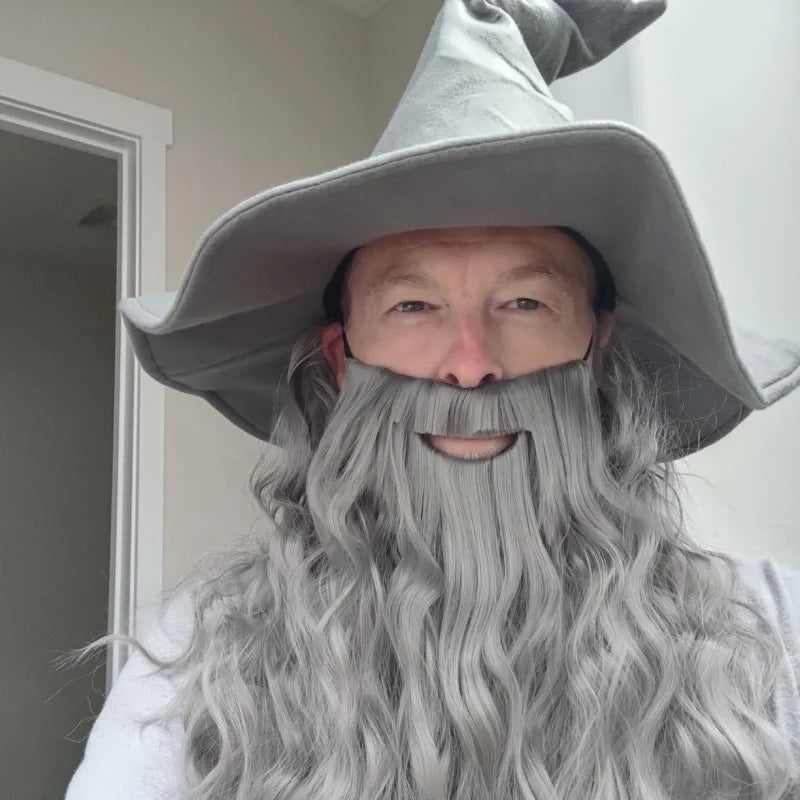 Chapeau de Sorcier avec Cheveux Argentés – Halloween