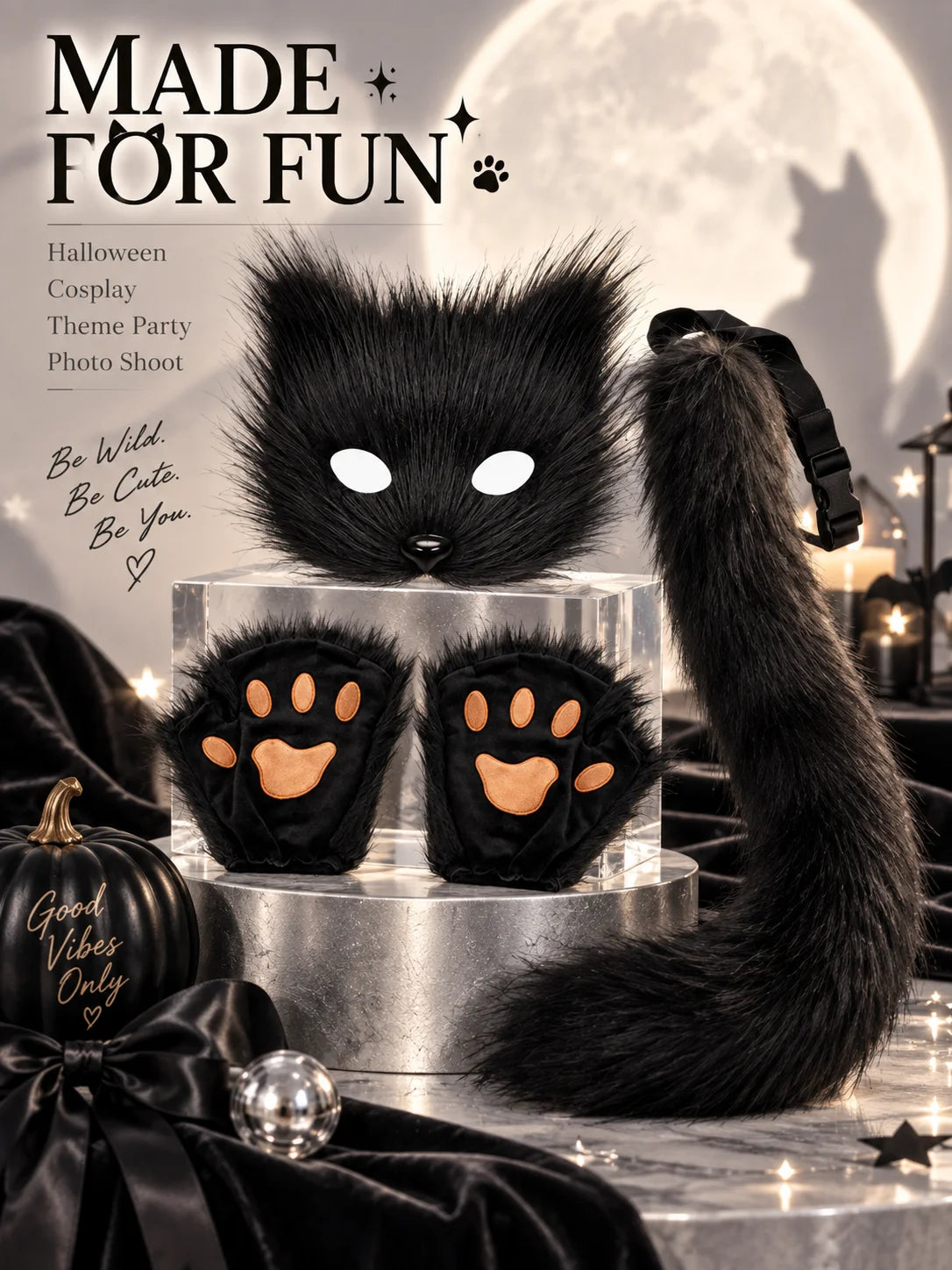 Kit Chat en Peluche – Masque, Gants et Queue – vue 5