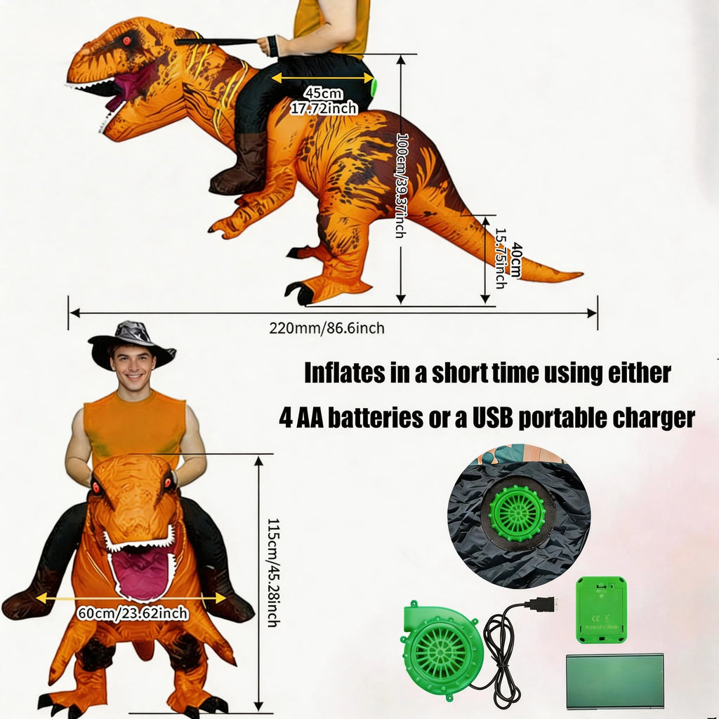 Déguisement Gonflable T-Rex à Chevaucher - Costume Dinosaure Halloween – vue 6