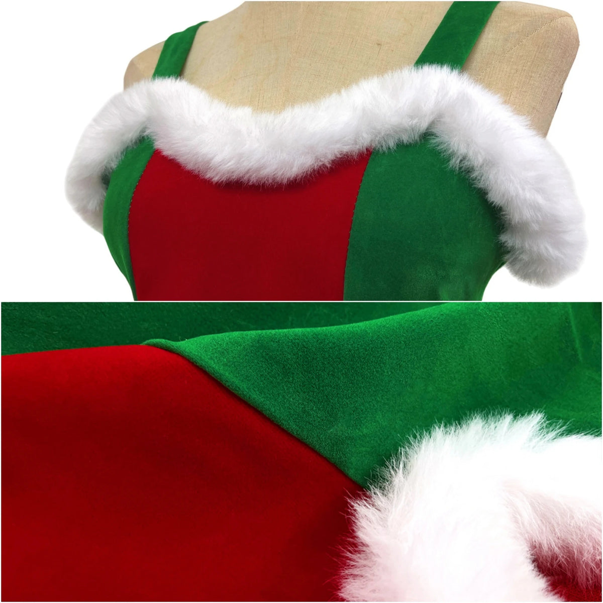 Robe Mère Noël Sexy à Bretelles avec Bonnet et Ceinture – vue 4