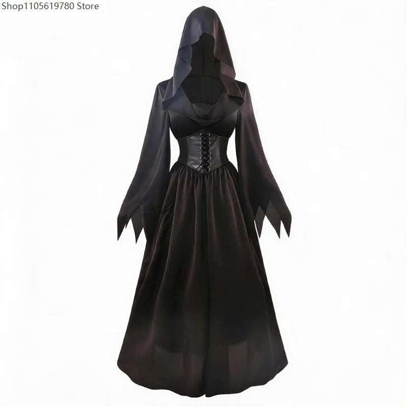 Déguisement Vampire Gothique Femme – Robe Longue Rouge et Noire – vue 2