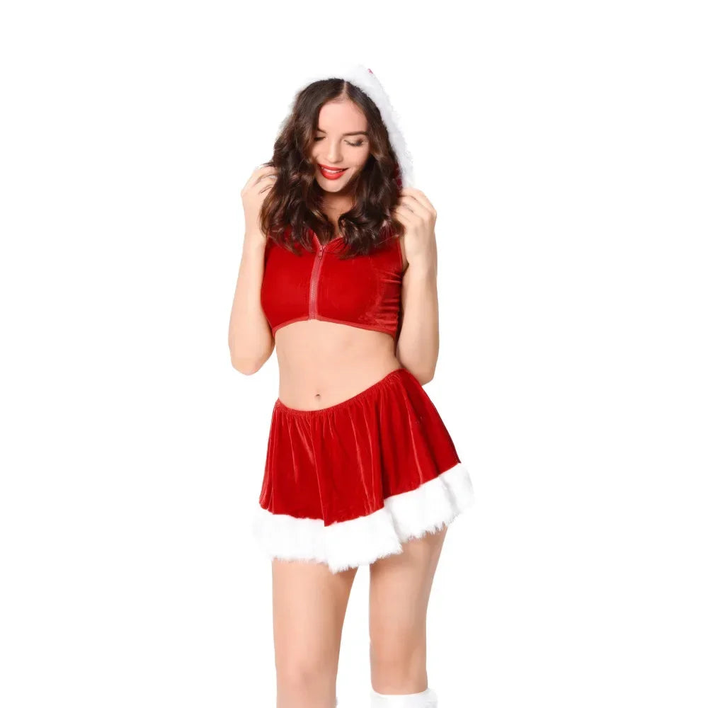 Robe Mère Noël Sexy à Capuche Fendue – vue 4