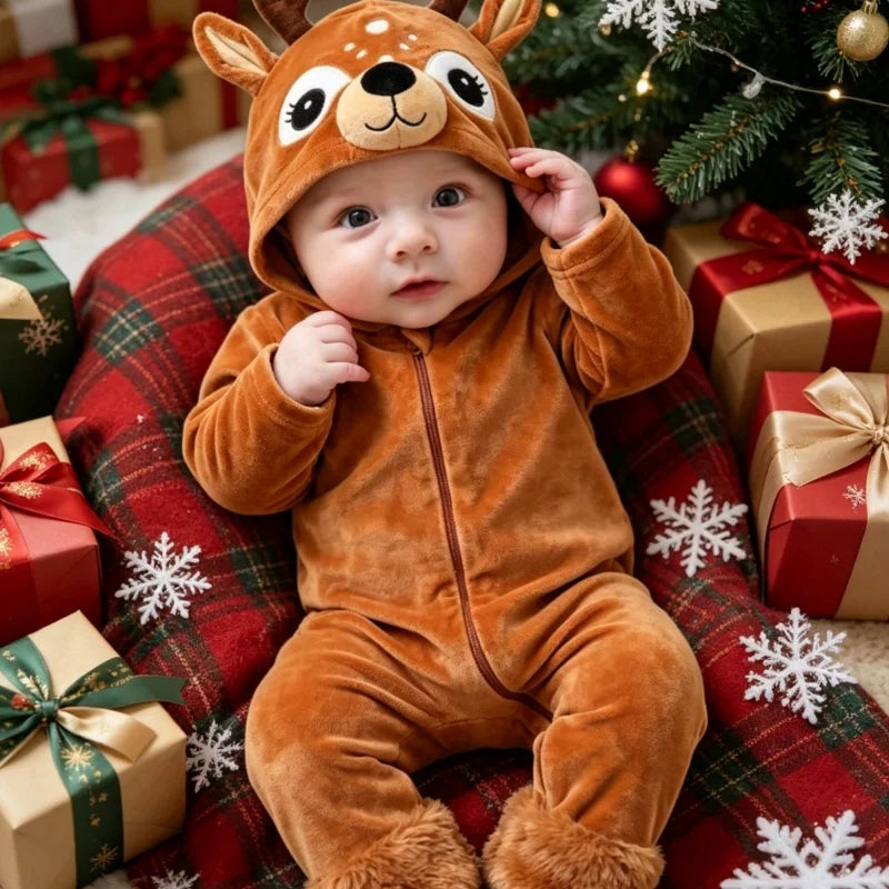 Déguisement Renne Bébé - Combinaison Peluche à Capuche – vue 2