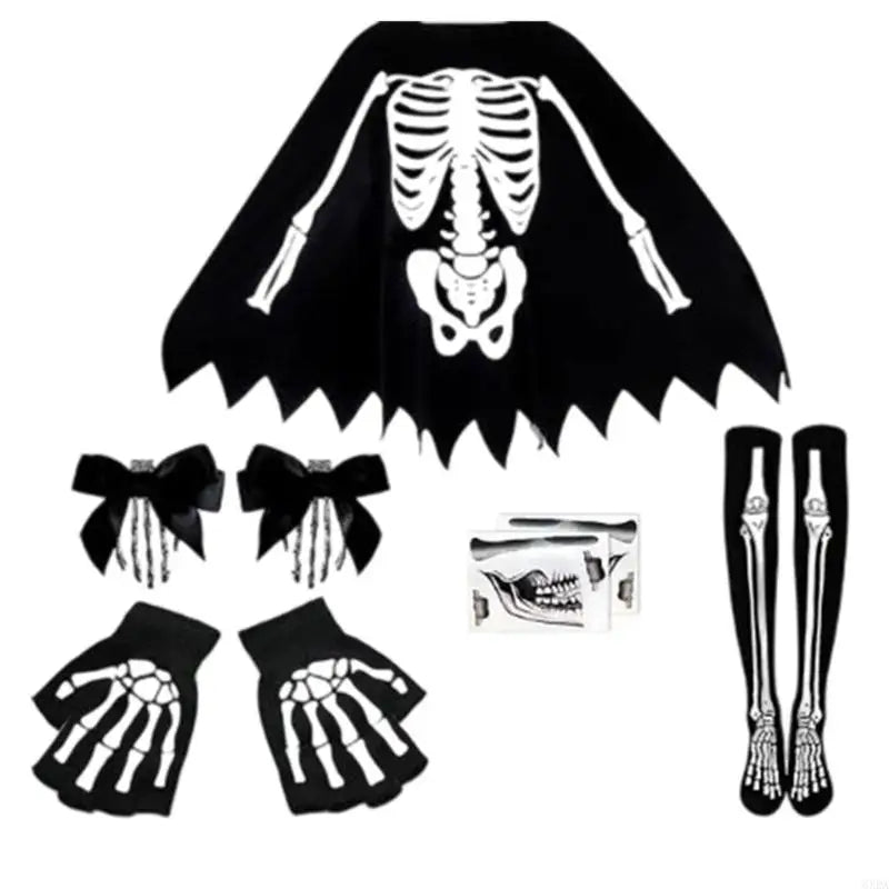 Kit Squelette – Cape, Gants et Barrettes – vue 4