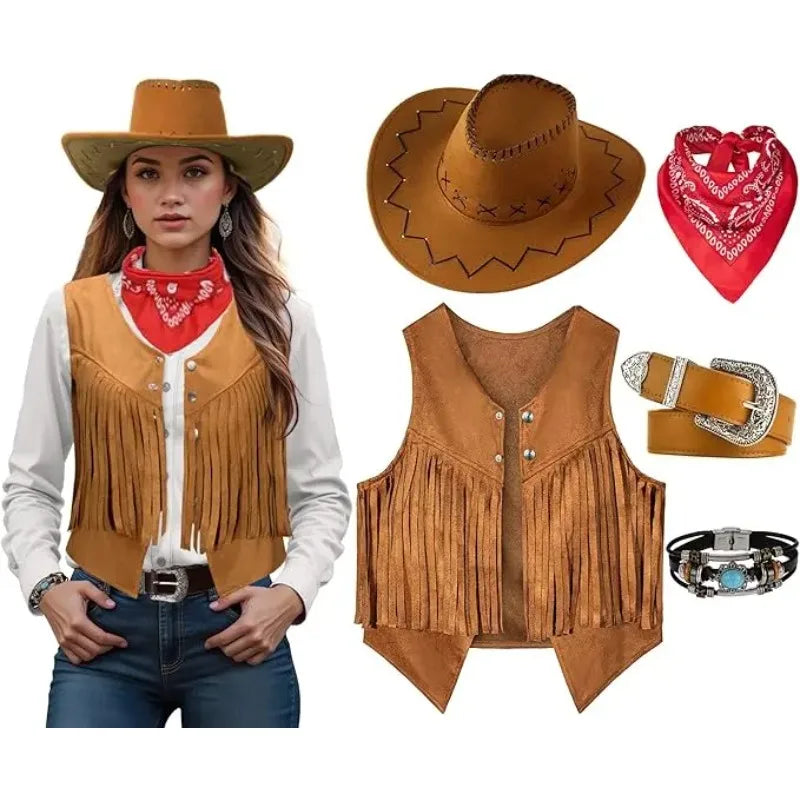 Kit Cow-Boy – Gilet à Franges, Chapeau, Ceinture et Bandana