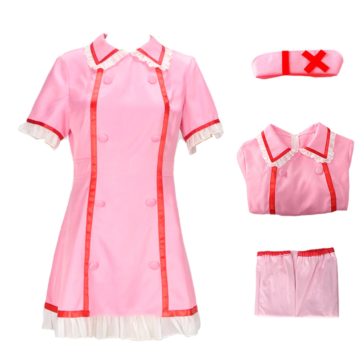 Robe d'Infirmière Rose avec Coiffe