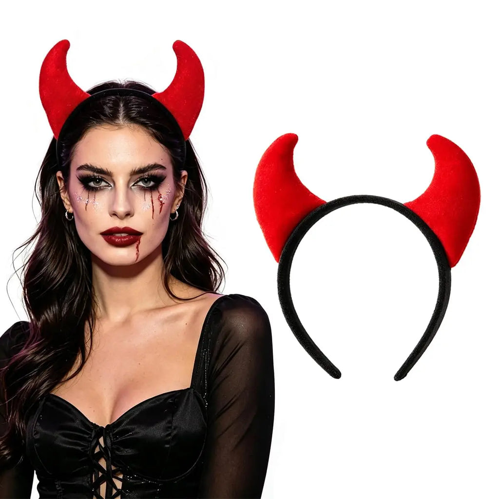 Serre-Tête Cornes de Diable Rouges en Peluche