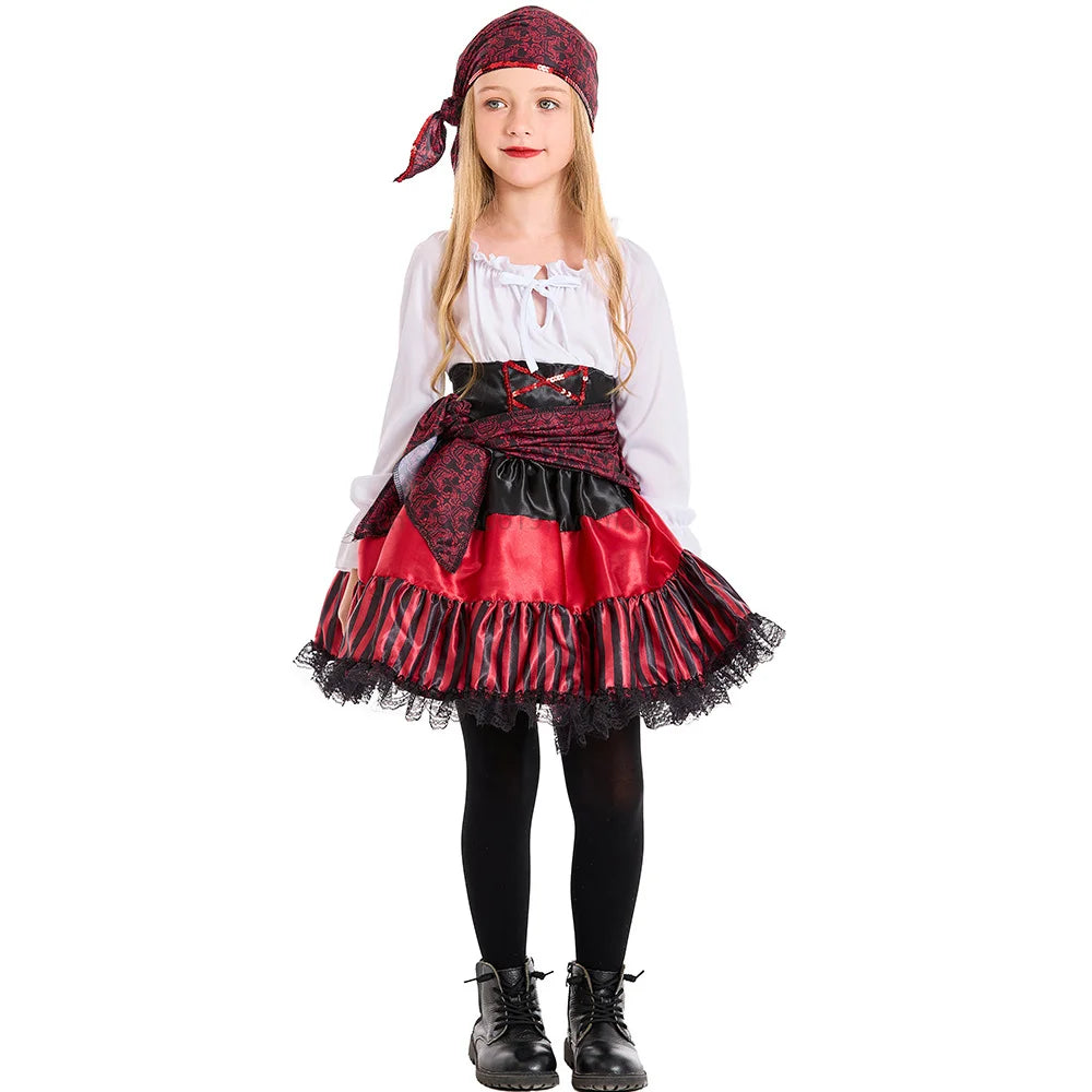 Déguisement Reine Pirate Femme – Rayures Rouges et Dentelle – vue 7
