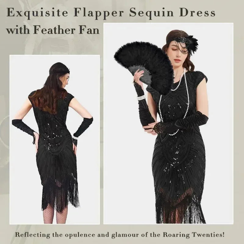 Robe Charleston Années 20 à Franges et Sequins avec Bandeau Plume – vue 4