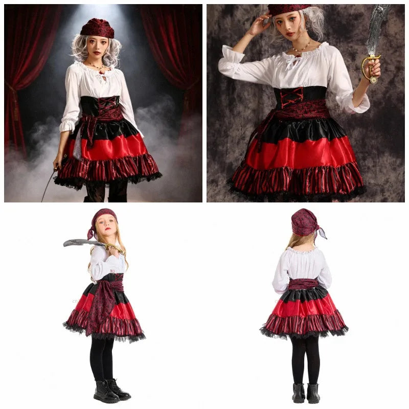 Déguisement Reine Pirate Femme – Rayures Rouges et Dentelle