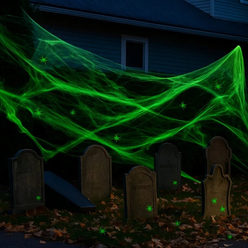 Toile d'araignée décorative phosphorescent extérieur Halloween – vue 4