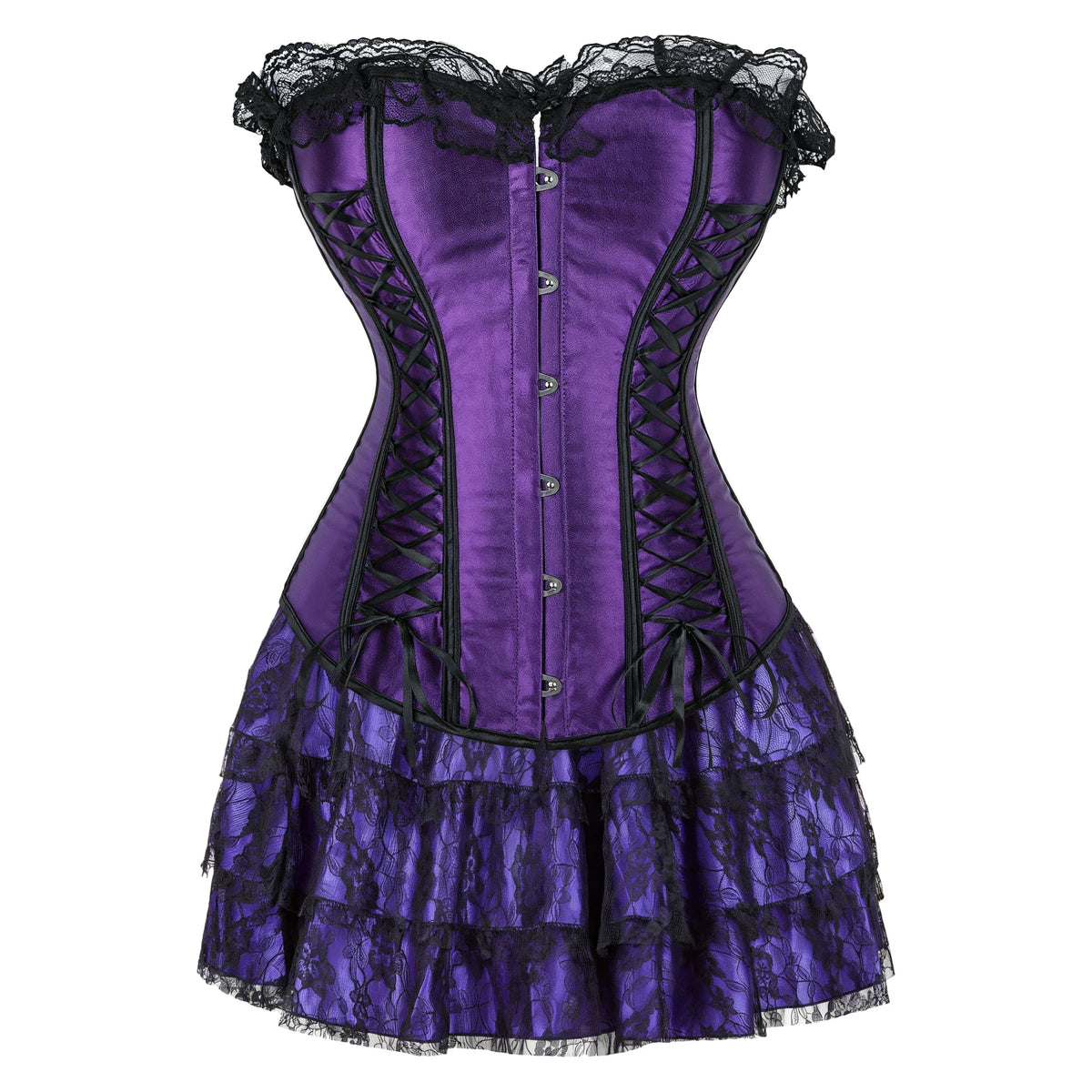 Robe Corset Gothique Violette en Satin à Lacets – vue 13