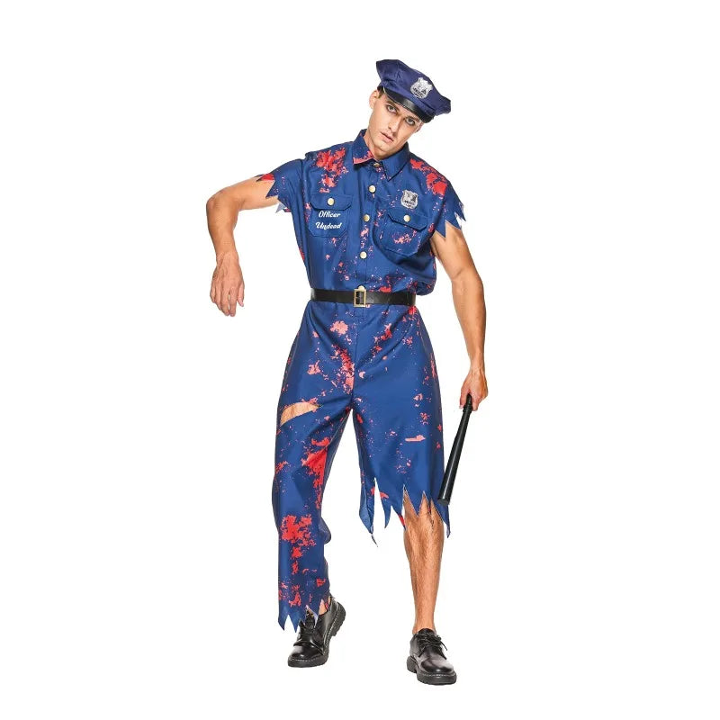 Déguisement Policier Zombie Homme avec Chapeau et Ceinture – vue 3