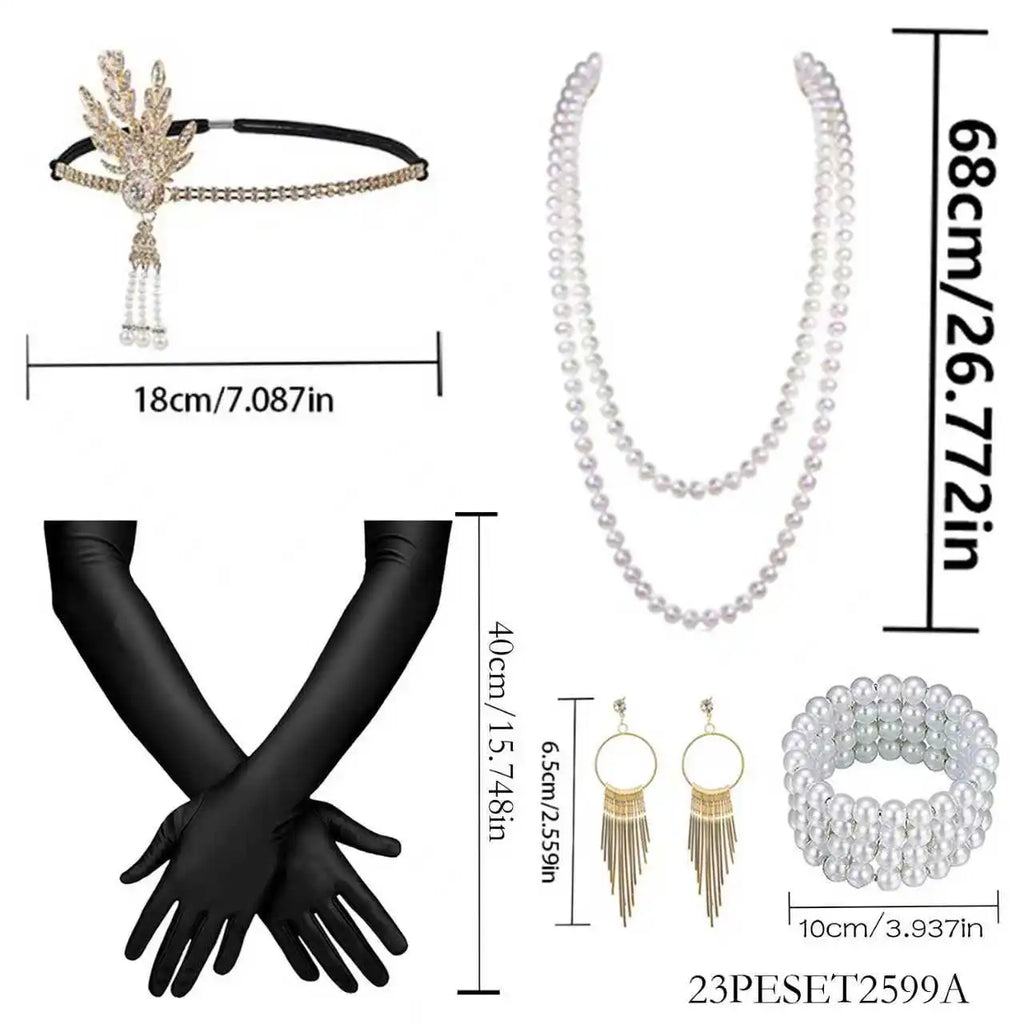 Kit Accessoires Années 20 Femme – Bandeau, Gants et Collier – vue 2