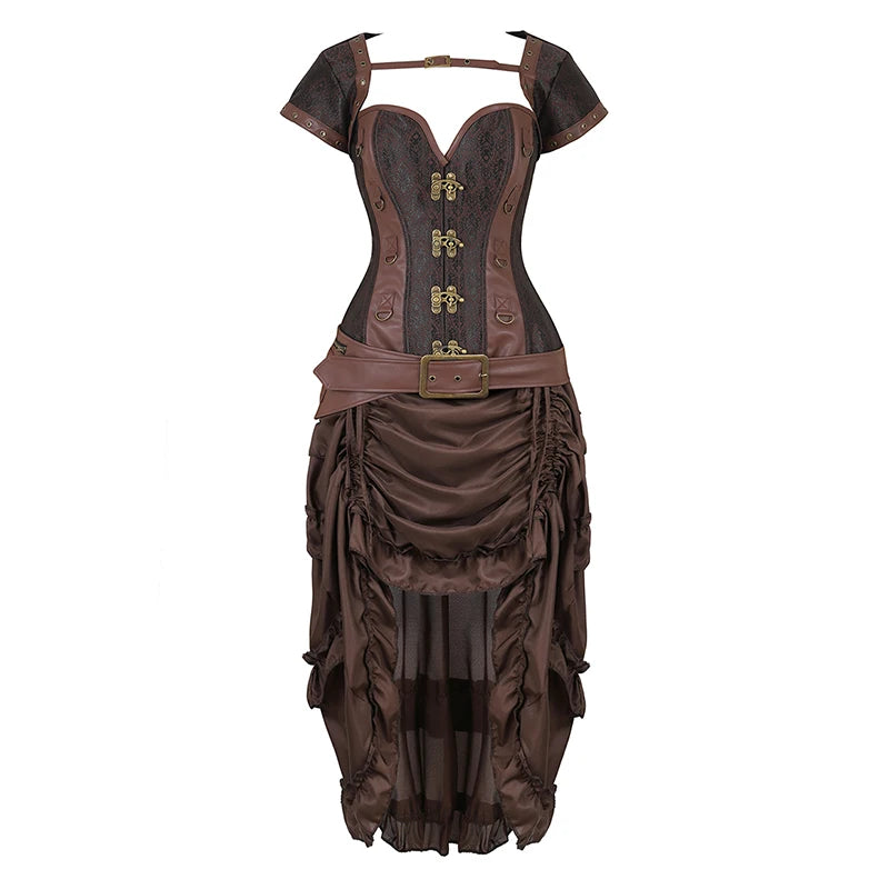 Robe Corset Pirate Steampunk Marron – Grandes Tailles – vue 2