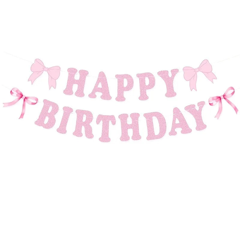 Bannière Happy Birthday Rose Pailletée avec Nœuds – vue 6