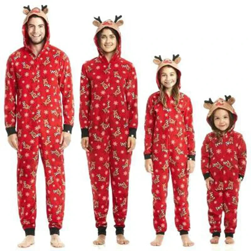 Combinaison Famille Élan de Noël - Pyjama à Capuche