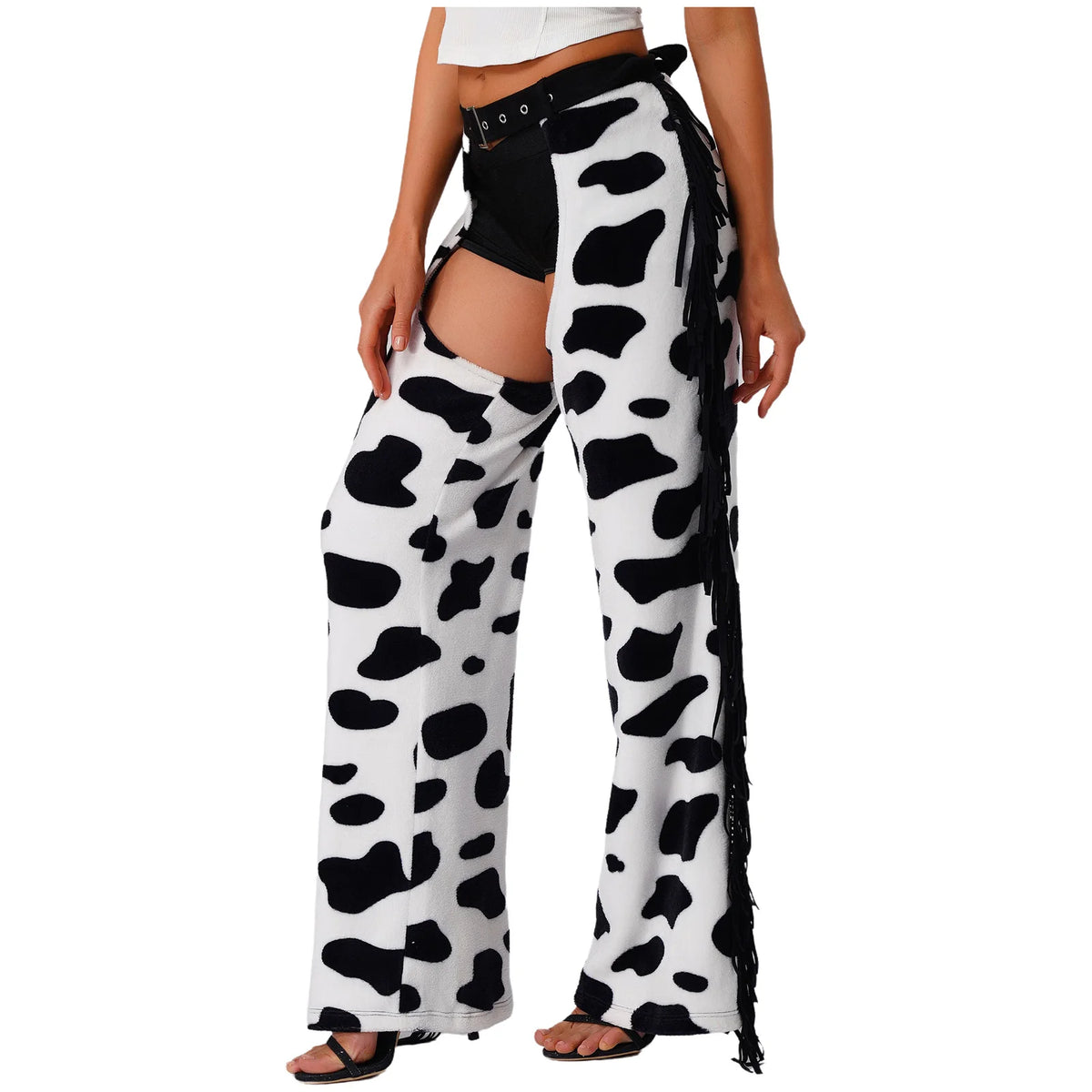 Pantalon Cow-Girl Imprimé Vache à Franges