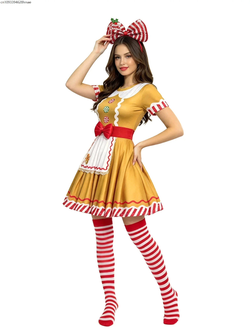 Robe Pain d'Épices Femme avec Serre-Tête et Chaussettes Rayées – vue 5