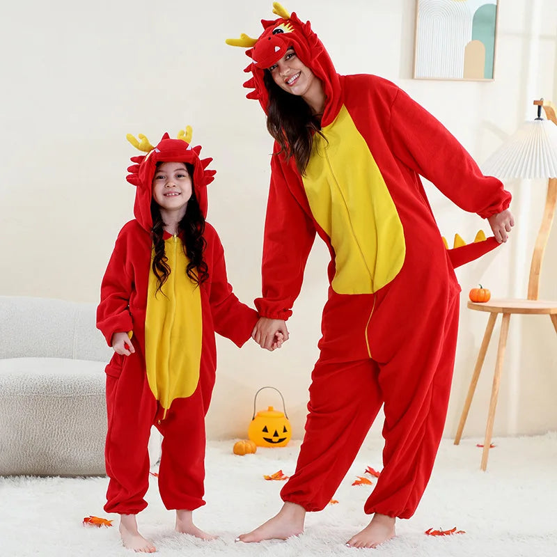 Combinaison Dragon Rouge Famille – Kigurumi à Capuche – vue 15