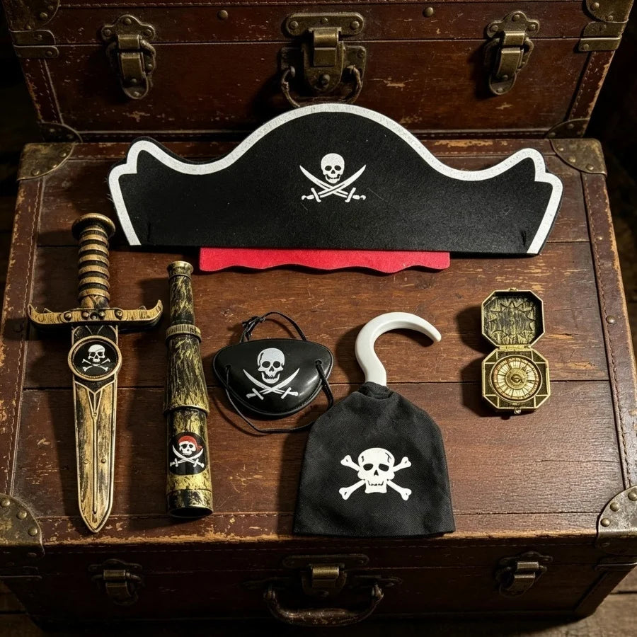 Set d'Accessoires Pirate Adulte - Chapeau, Lunettes, Crochet et Épée