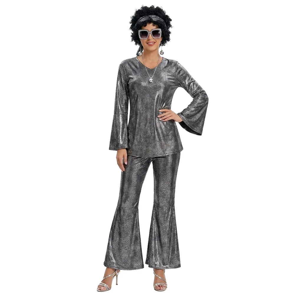 Déguisement Disco Femme Complet avec Lunettes et Perruque – vue 3