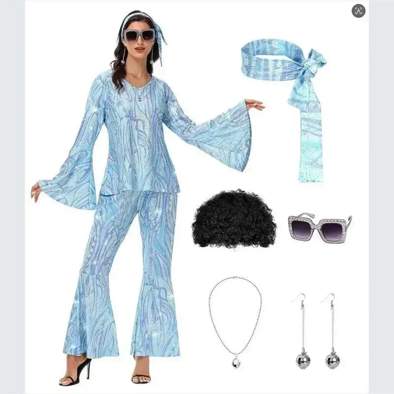 Déguisement Disco Femme Complet avec Lunettes et Perruque – vue 2