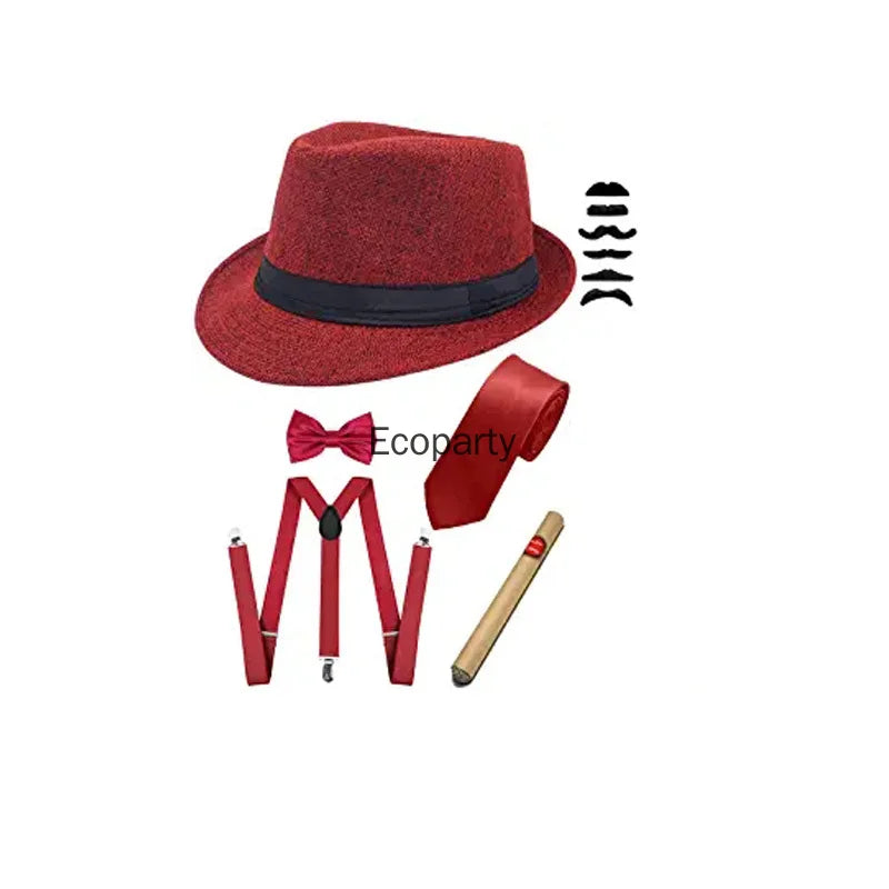 Kit Gangster Années 20 Homme – Chapeau Panama, Cravate et Cigare – vue 3