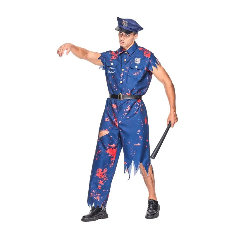 Déguisement Policier Zombie Homme avec Chapeau et Ceinture – vue 4