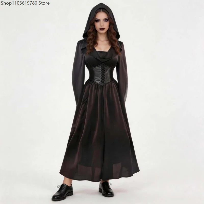 Déguisement Vampire Gothique Femme – Robe Longue Rouge et Noire – vue 5