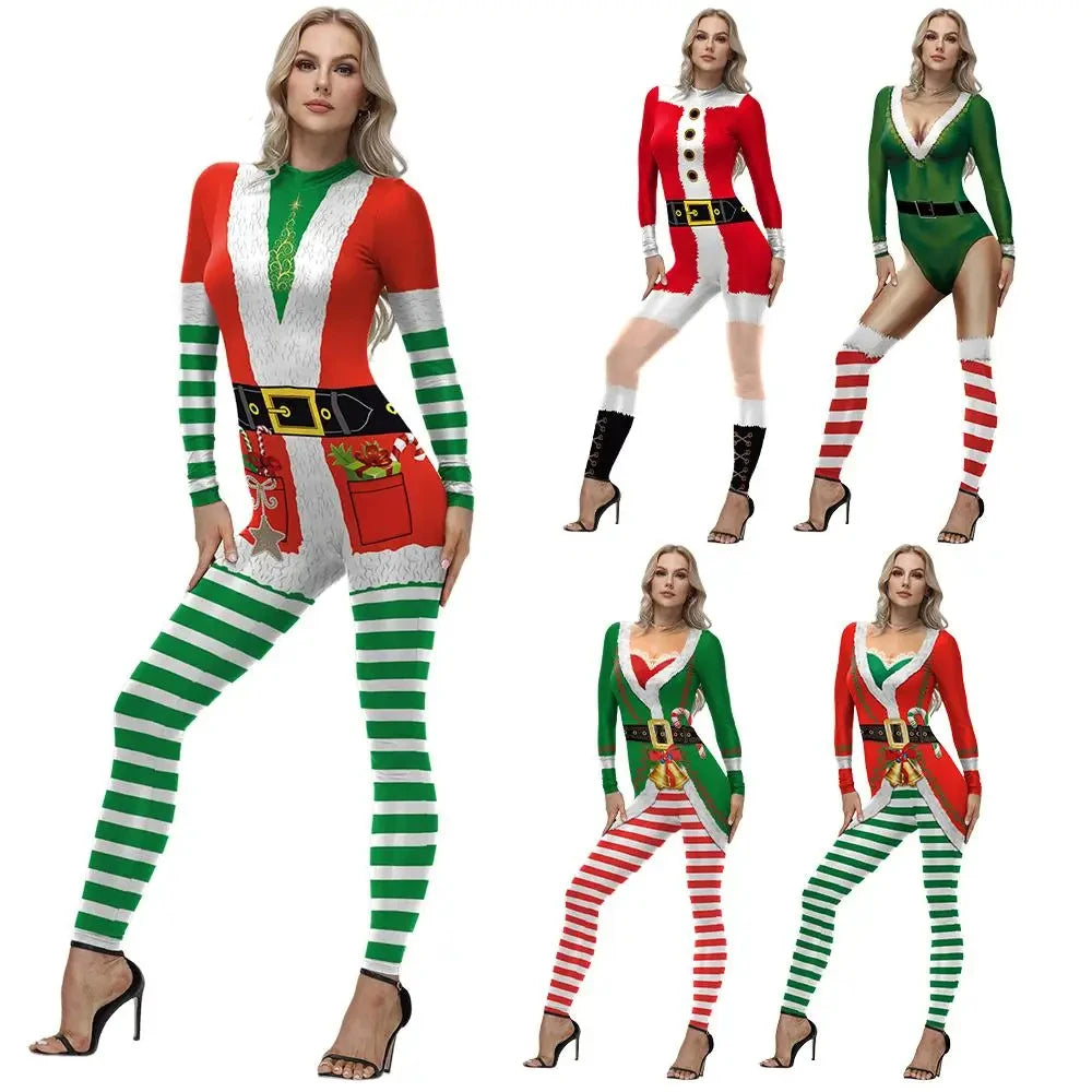 Combinaison Moulante Père Noël Imprimée – Tenue de Fête