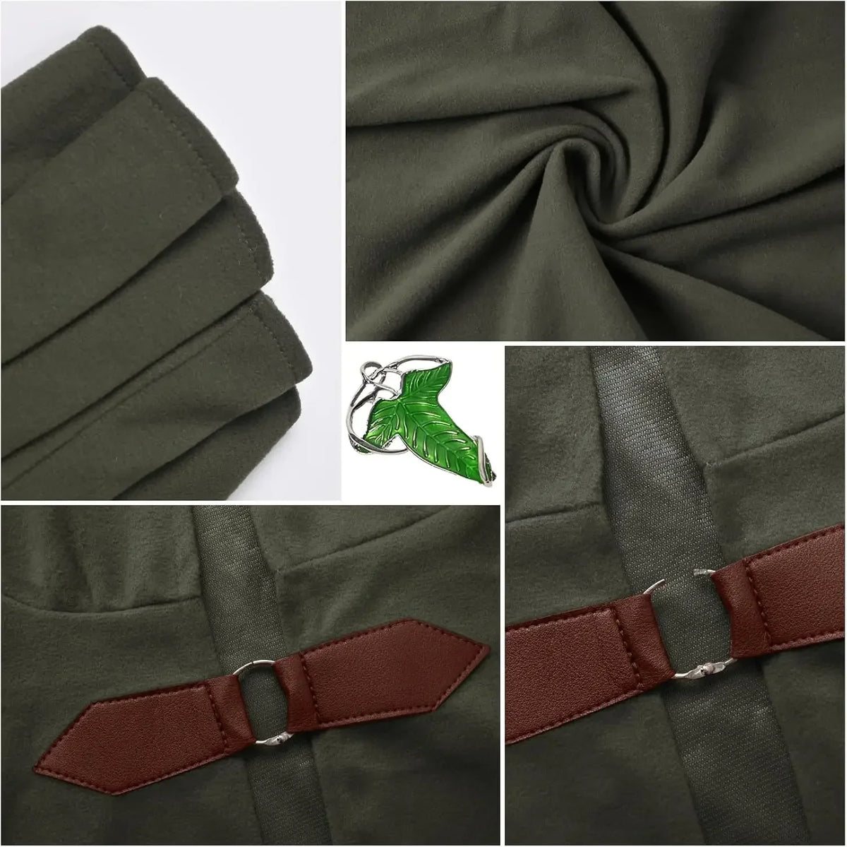 Cape Médiévale à Capuche avec Broche Feuille – vue 5