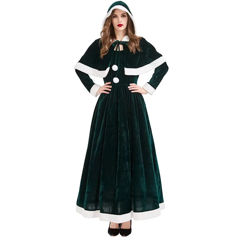 Robe Longue de Noël à Capuche Femme – Rouge ou Verte – vue 7