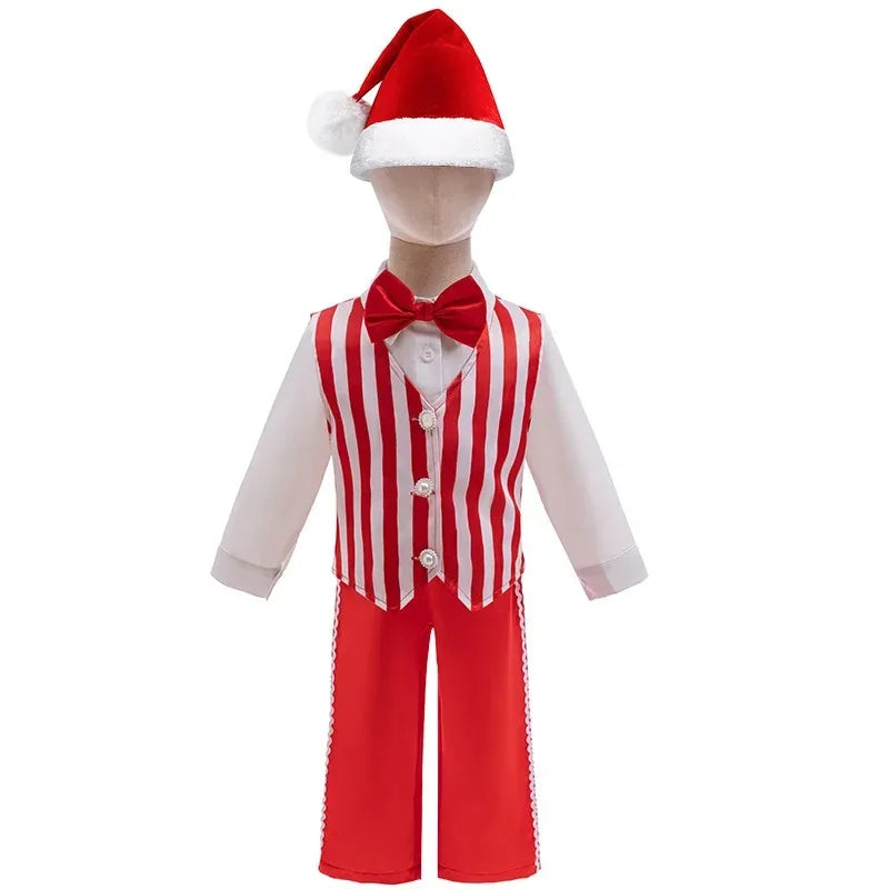 Costume de Noël Rayé Rouge et Blanc 3 Pièces avec Bonnet – vue 7