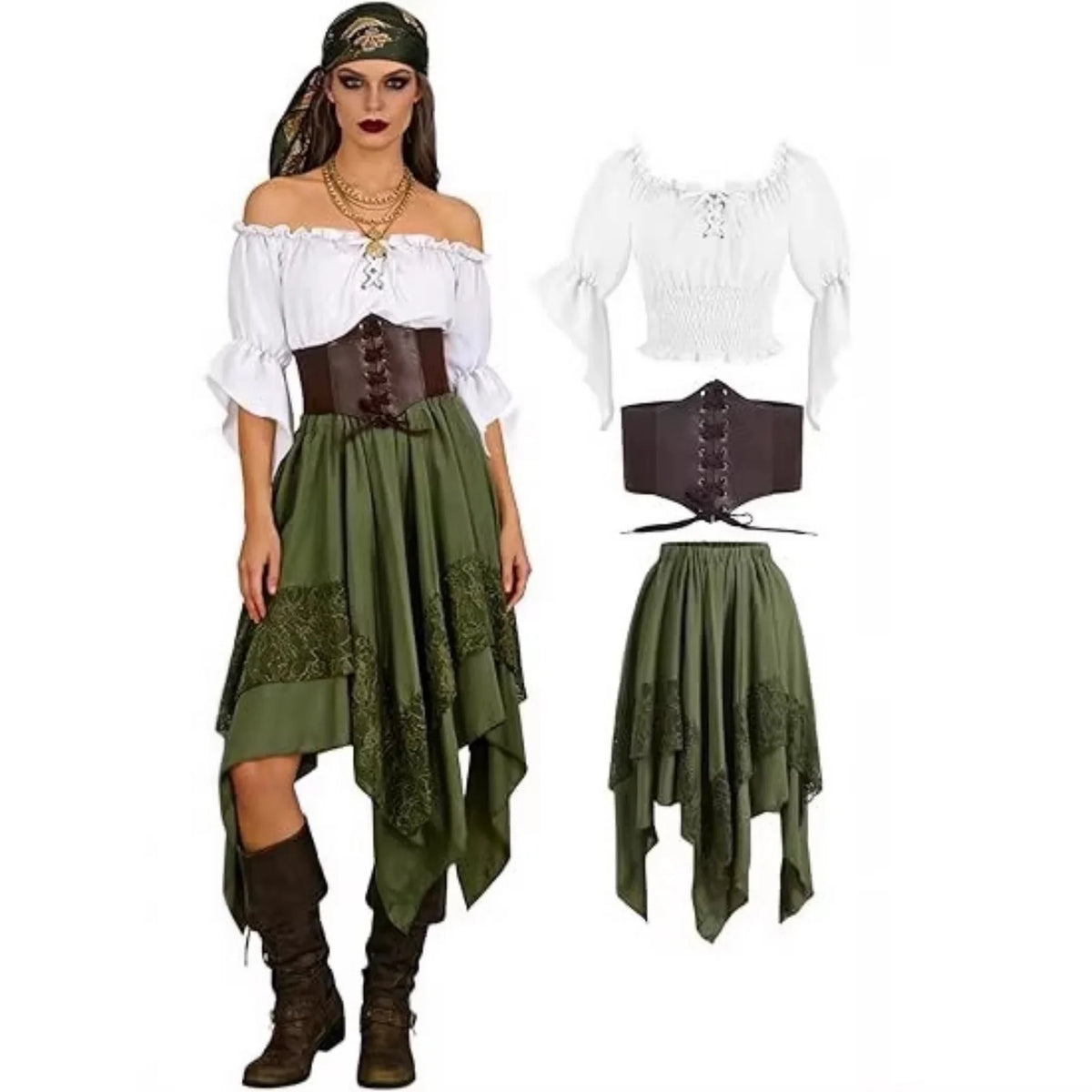Déguisement Pirate Gothique Femme – Chemise et Jupe Asymétrique – vue 5
