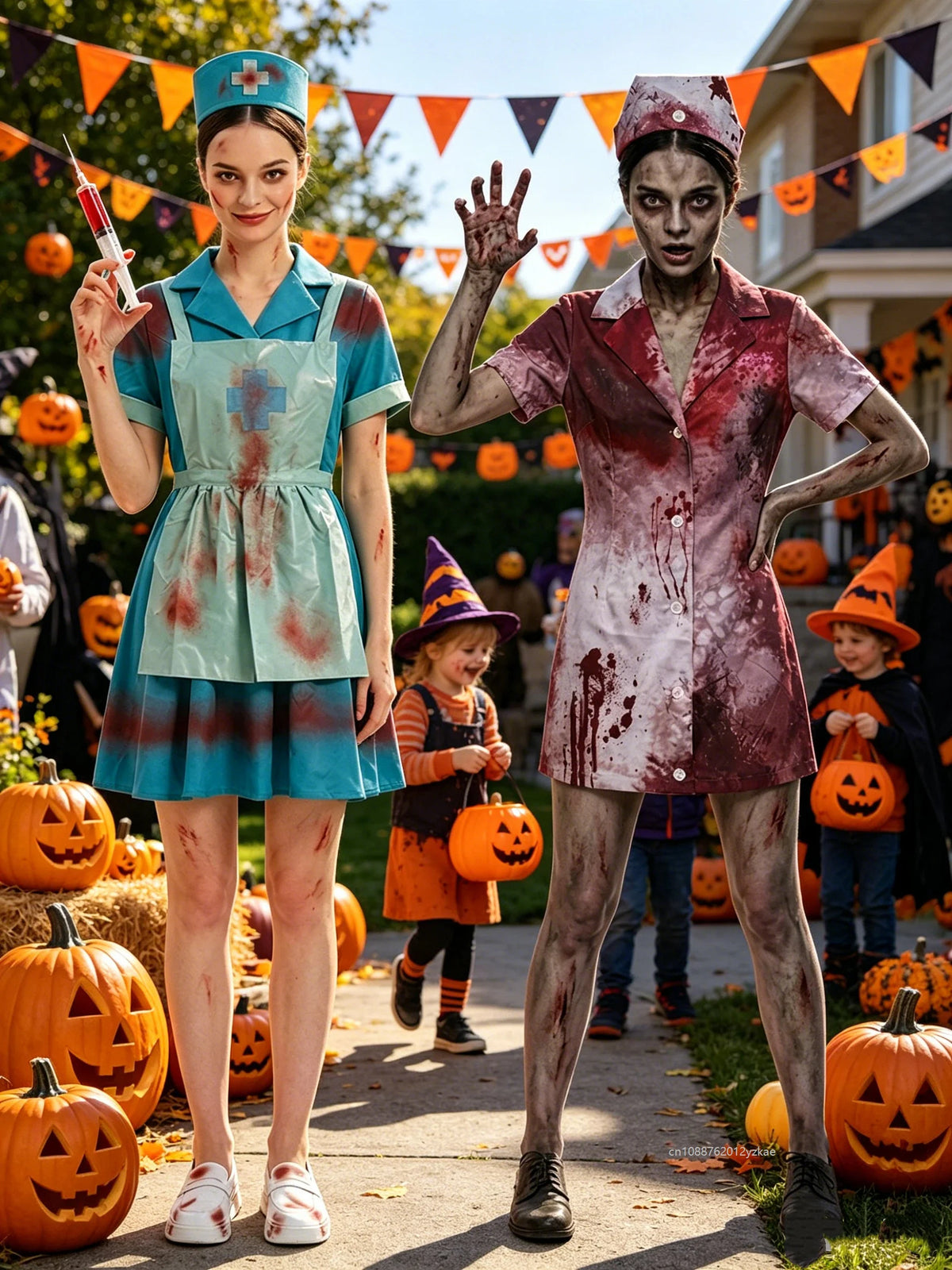 Déguisement Infirmière Zombie Déchirée avec Coiffe
