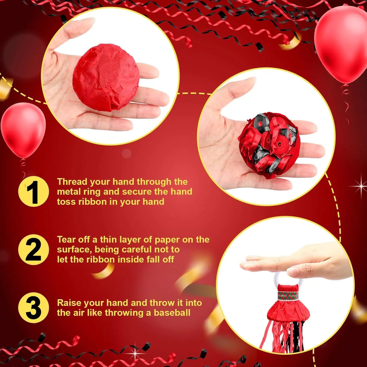 Lanceur de Confettis Rouge à Main – vue 3